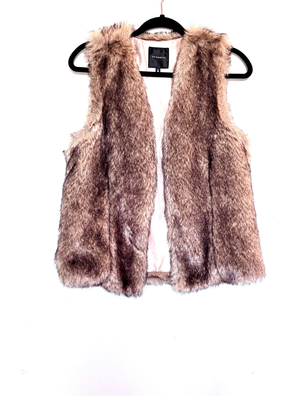 Dynamite Plush Faux Fur Vest in Light Brown